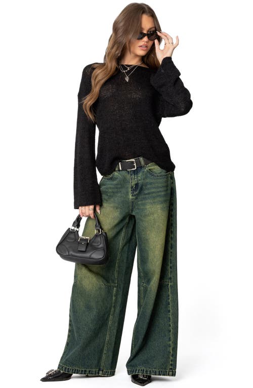 Shop Edikted Shawn Tinted Low Rise Wide Leg Jeans In Blue-washed