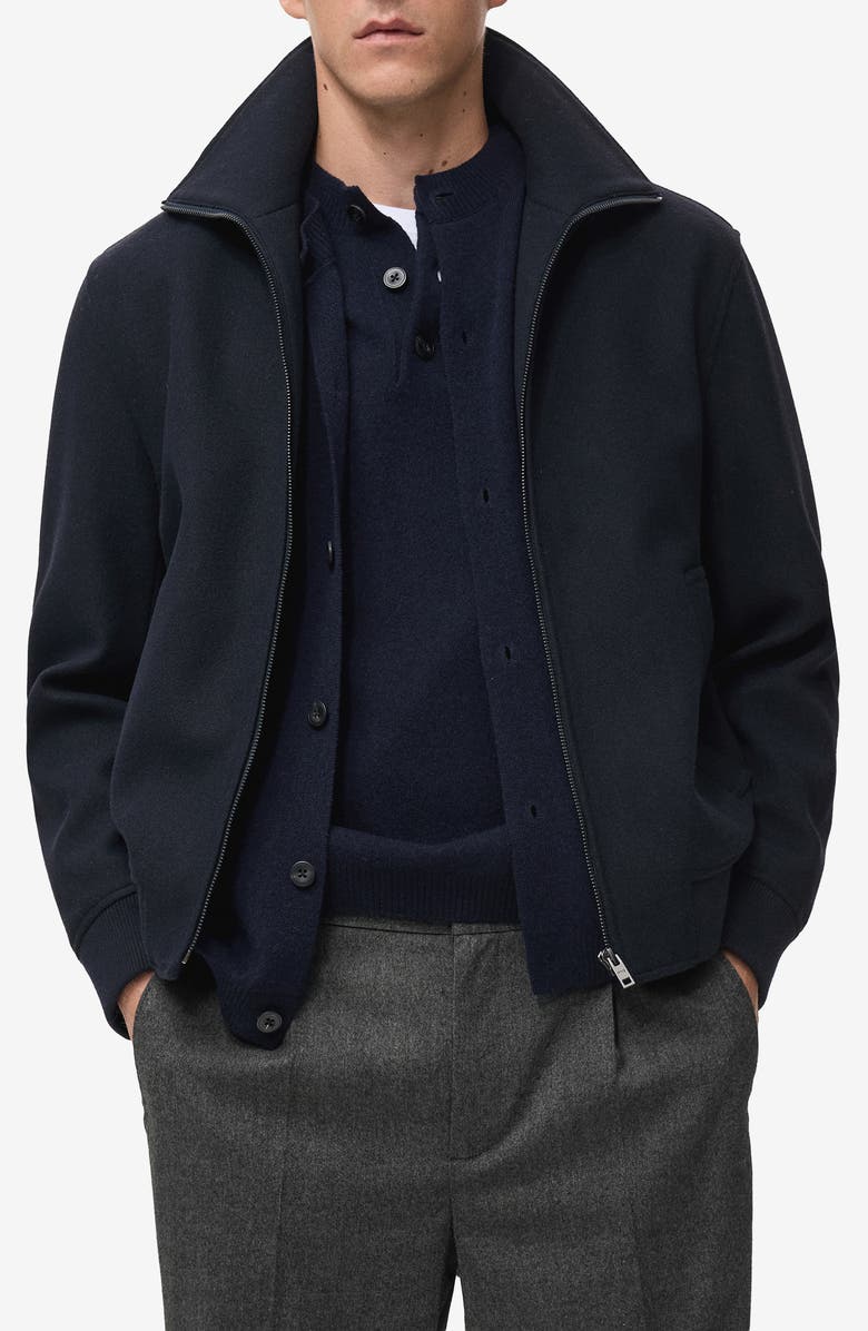 MANGO Textured Zip Front Jacket, Main, color, Navy