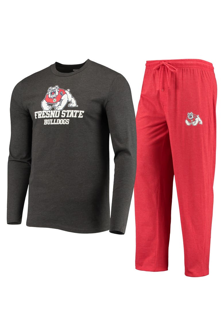 Men's Concepts Sport Red/Heathered Charcoal Fresno State Bulldogs Meter Long Sleeve T-Shirt & Pants Sleep Set, Main, color, Red