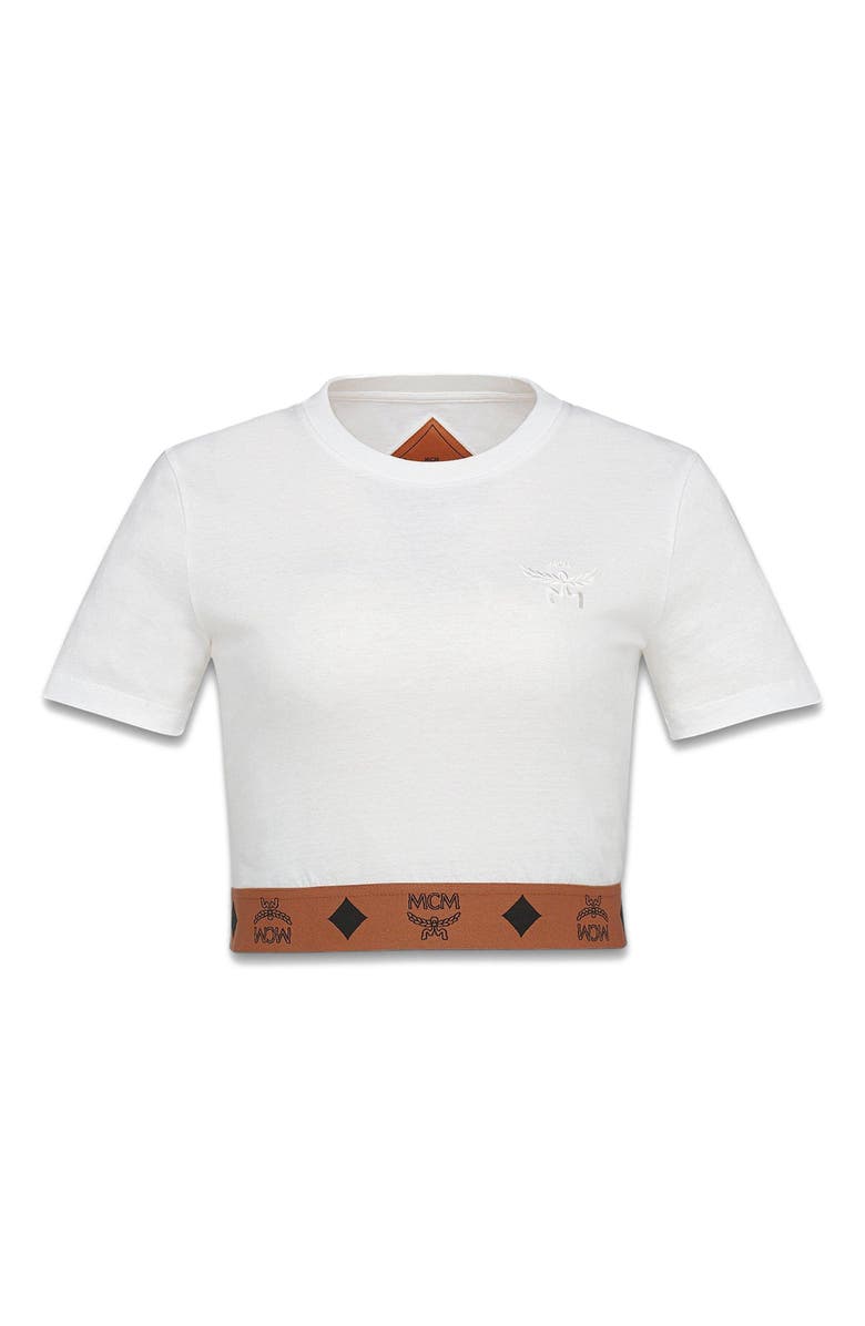 MCM Monogram Cropped T-Shirt in Organic Cotton, Alternate, color, White