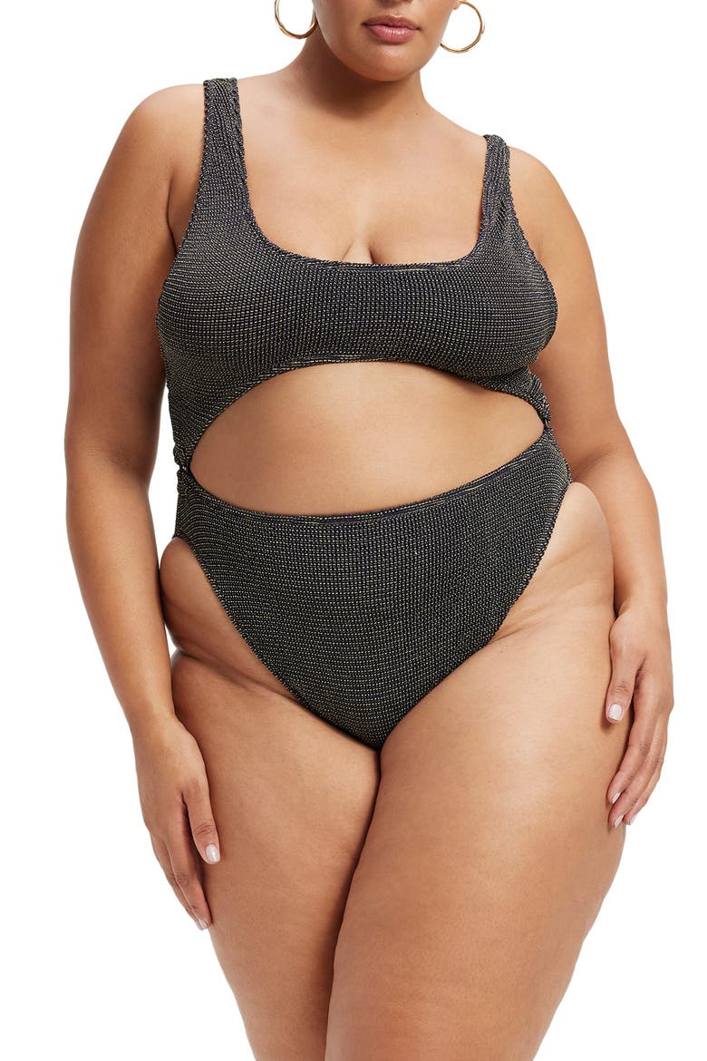 Always Fits Metallic Cutout One-Piece Swimsuit, Alternate, color, BLACK001