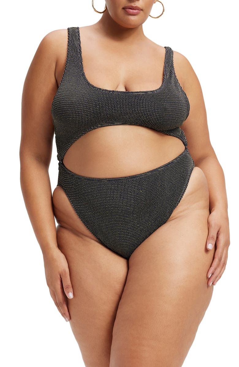 Good American Always Fits Metallic Cutout One-Piece Swimsuit, Alternate, color,