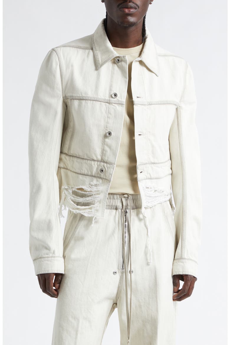 Shredded Crop Denim Work Jacket, Main, color, MILK WASH