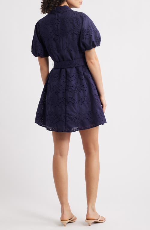 Sam Edelman Puff Sleeve Eyelet Shirtdress In Navy