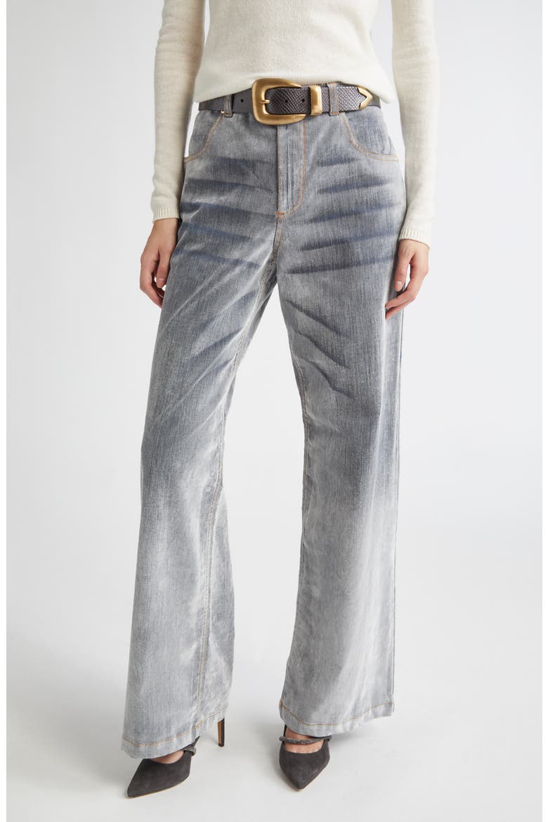 Flocked Denim Flare Leg Jeans, Main, color, 13 LIGHT GRAY MELANGE