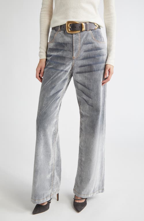Eleventy Flocked Denim Flare Leg Jeans In Gray