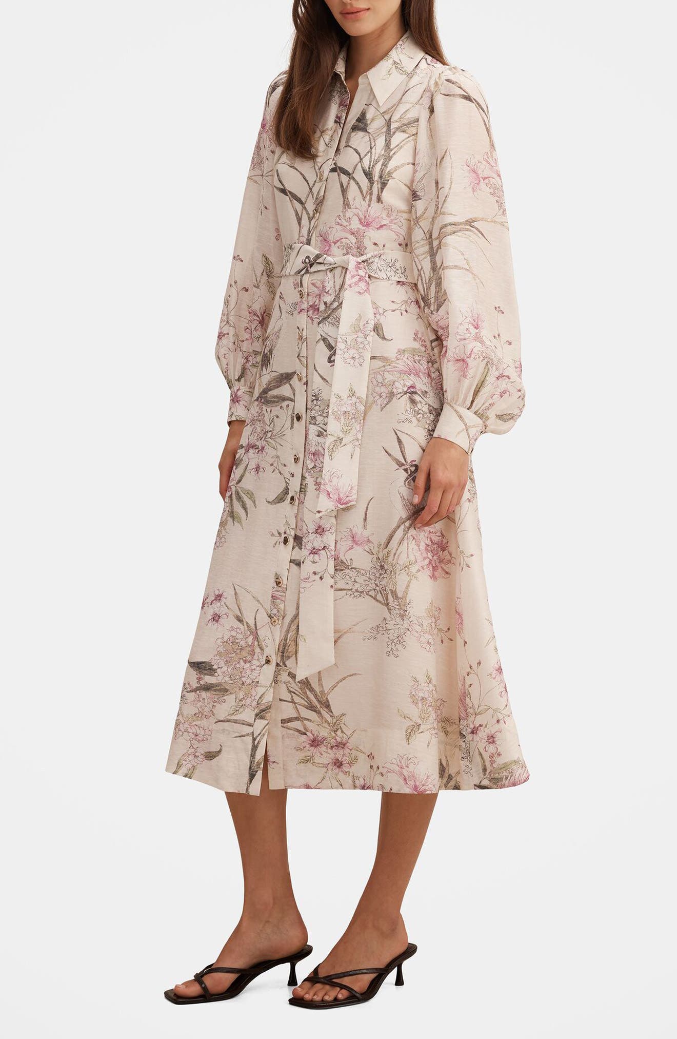 Ever New Hazel Long Sleeve Floral Print Midi Shirtdress (Women ...
