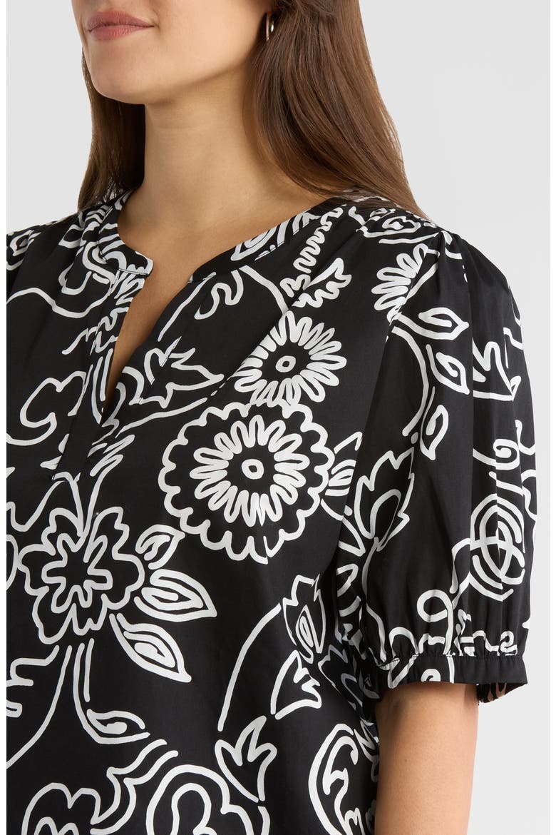 Haylie Floral Split Neck Cotton Top, Alternate, color, BLACK-WHITE-MULI