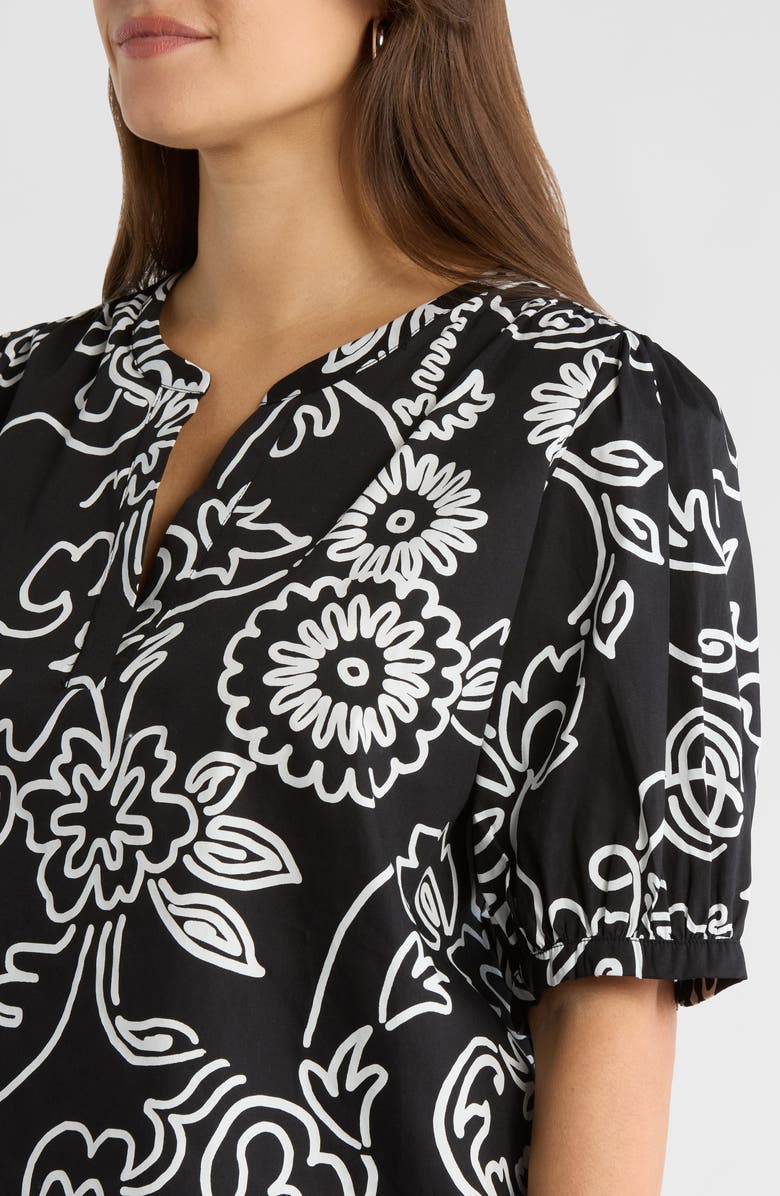 SUGARLIPS Haylie Floral Split Neck Cotton Top, Alternate, color, Black-White-Muli