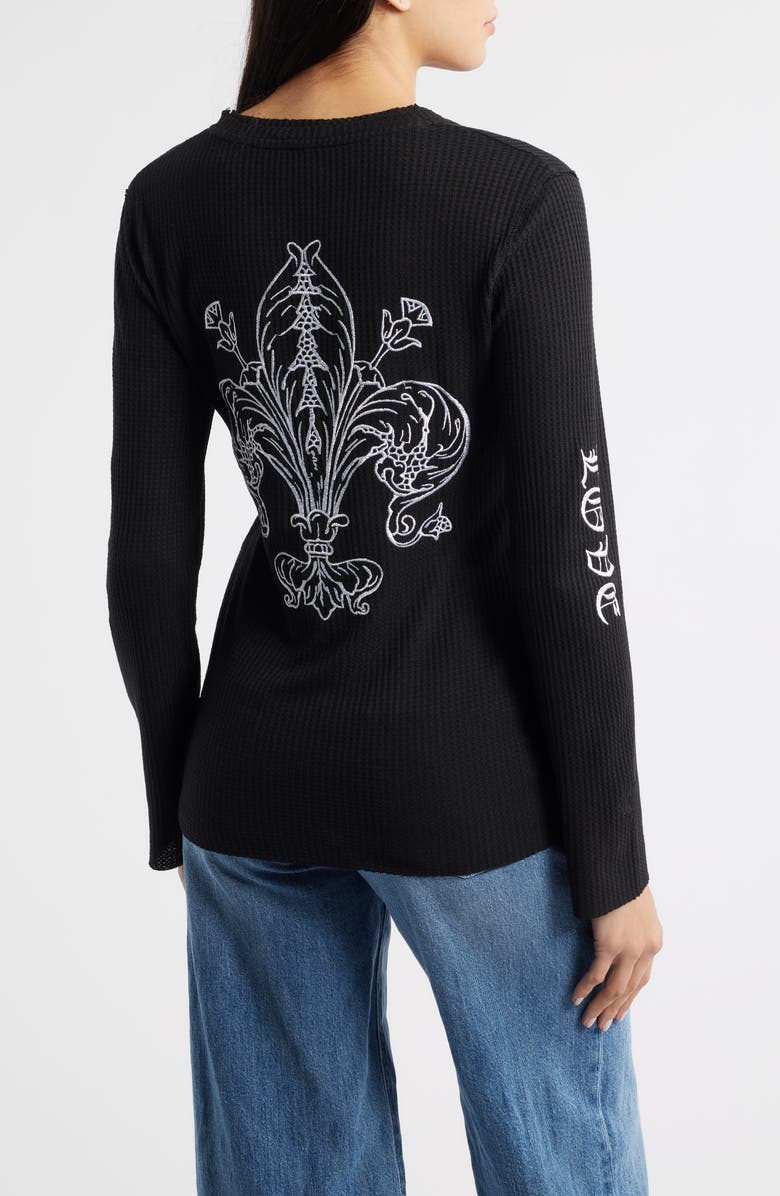 NIKKI LUND Fleur Embroidered Thermal Knit Top, Alternate, color, Black