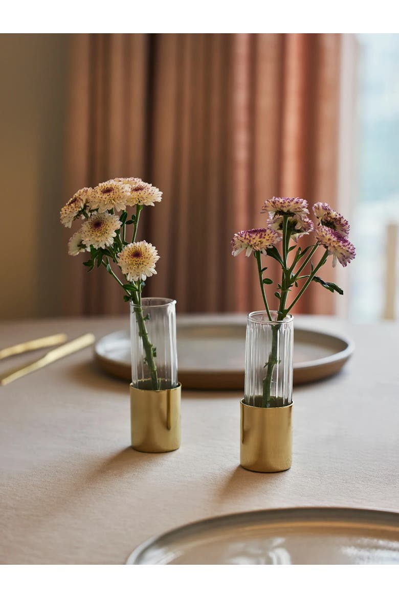 Fluted Glass Bud Vases - Set of 4, Alternate, color, Brass