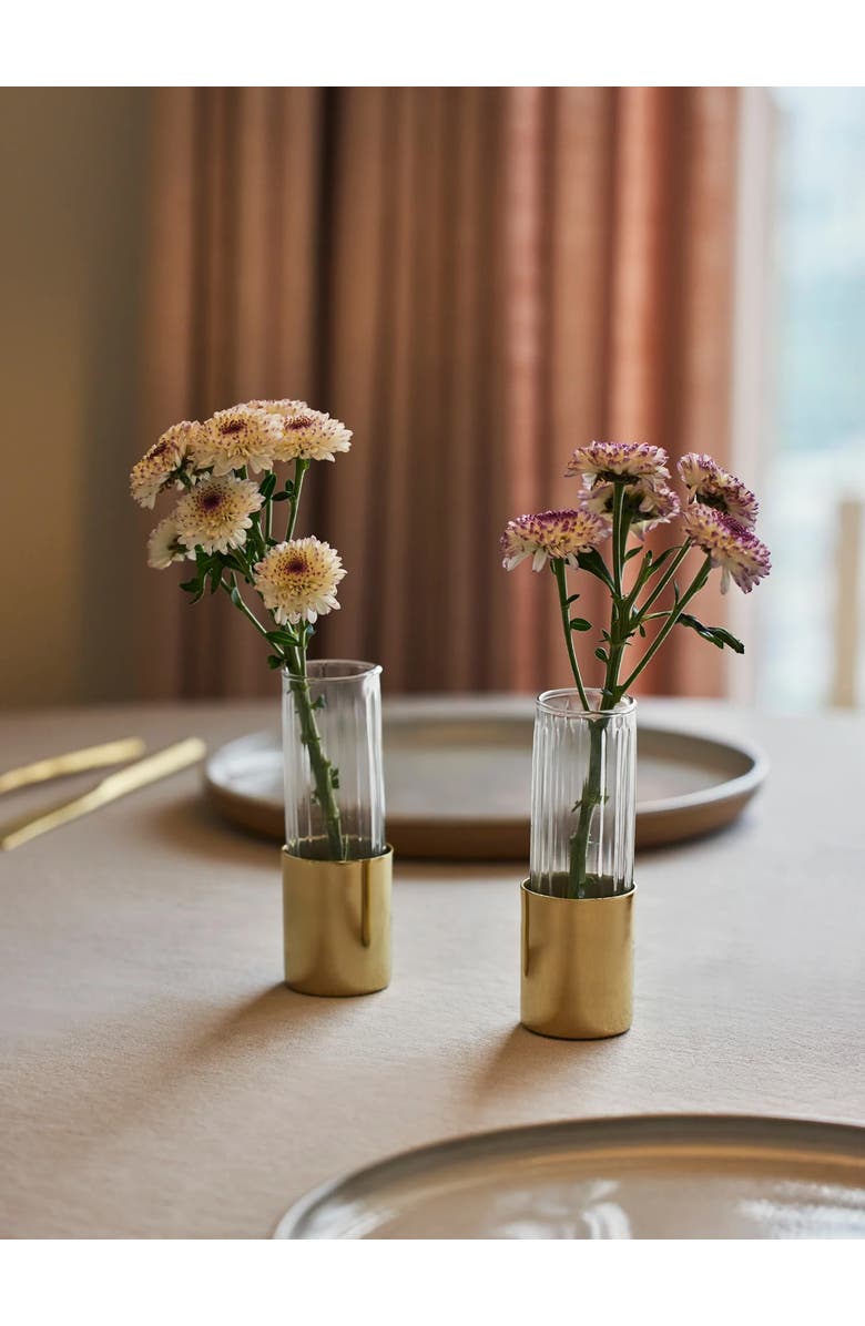 Fleck Fluted Glass Bud Vases - Set of 4, Alternate, color, Brass