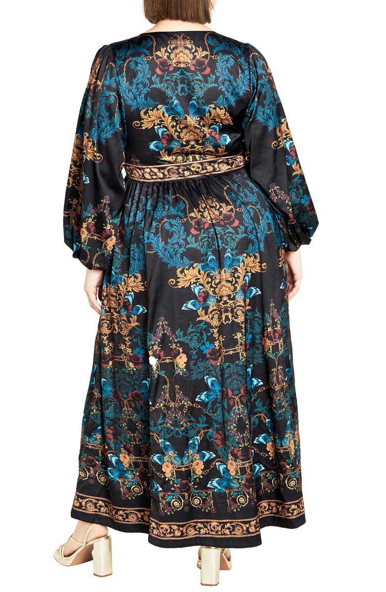 City Chic Ivanna Scarf Print Long Sleeve Maxi Dress, Alternate, color, Opulent