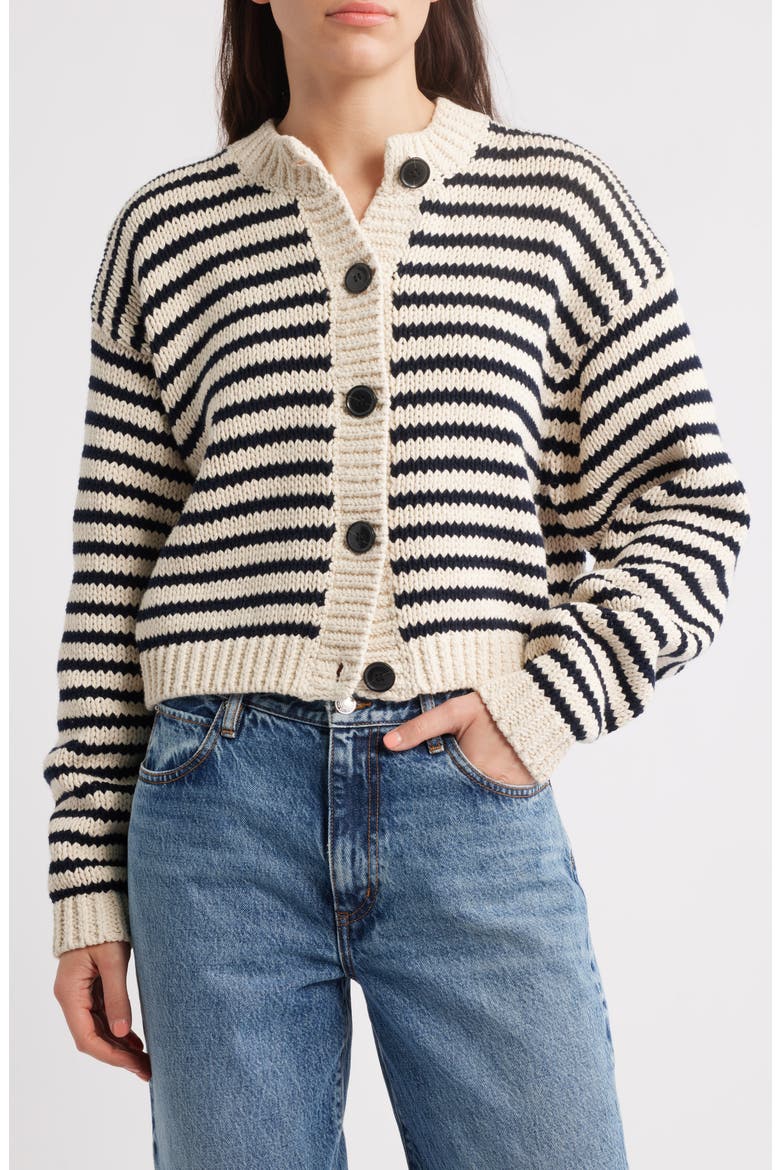 The Stripe Chunky Cotton Cardigan, Main, color, CREAM MULTI