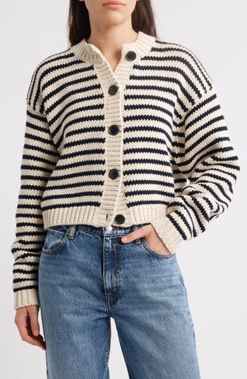 Frame The Stripe Chunky Cotton Cardigan In Multi