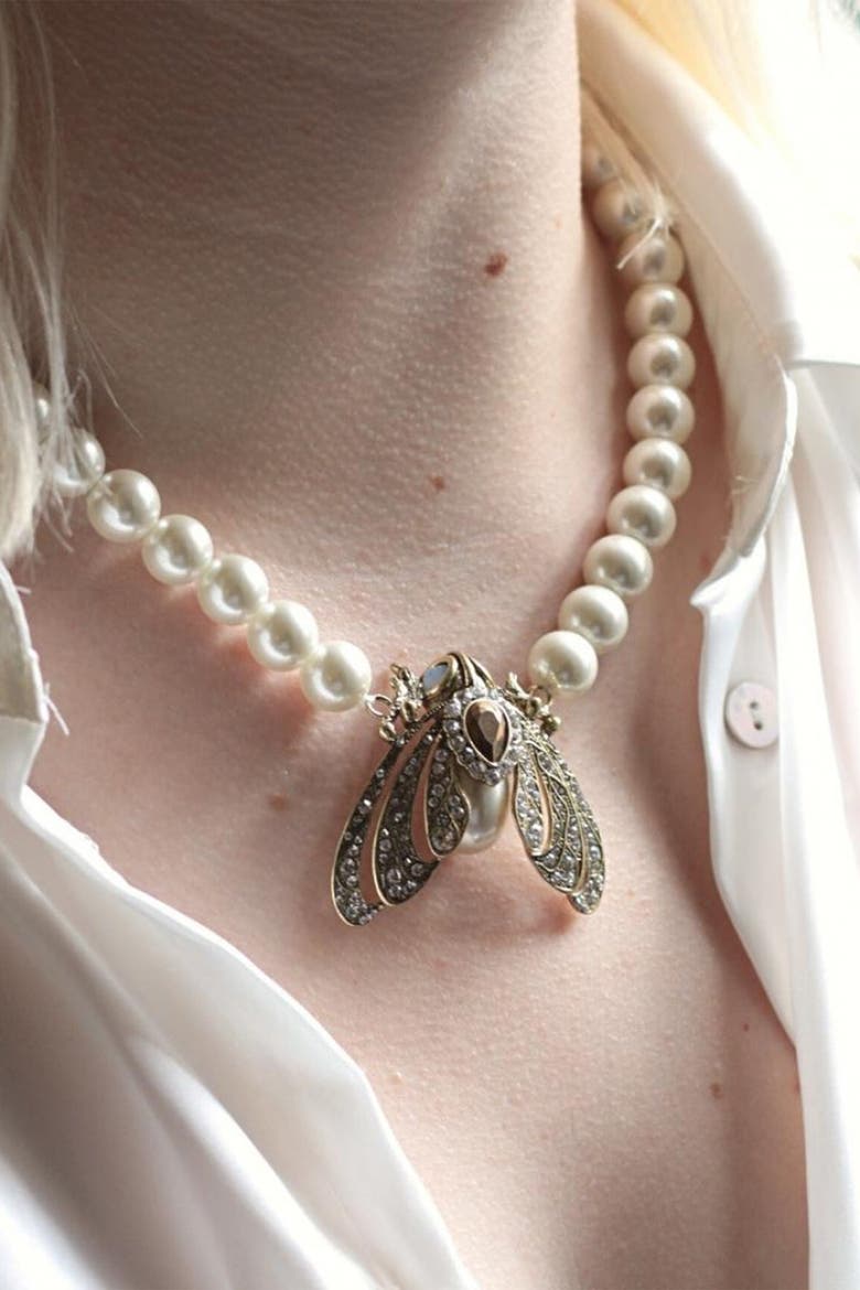 Moth Statement Necklace, Alternate, color, Cream Pearl