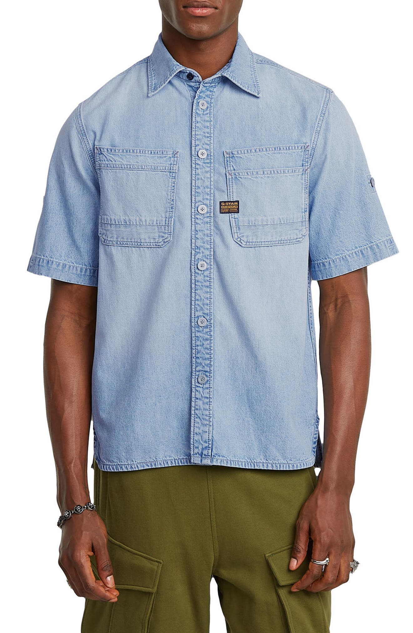 Short Sleeve Denim Button-Up Shirt