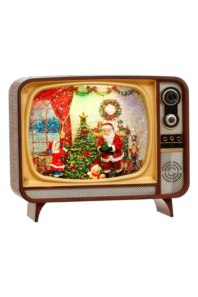 Santa TV Holiday Scene with LED, Main, color, Brown