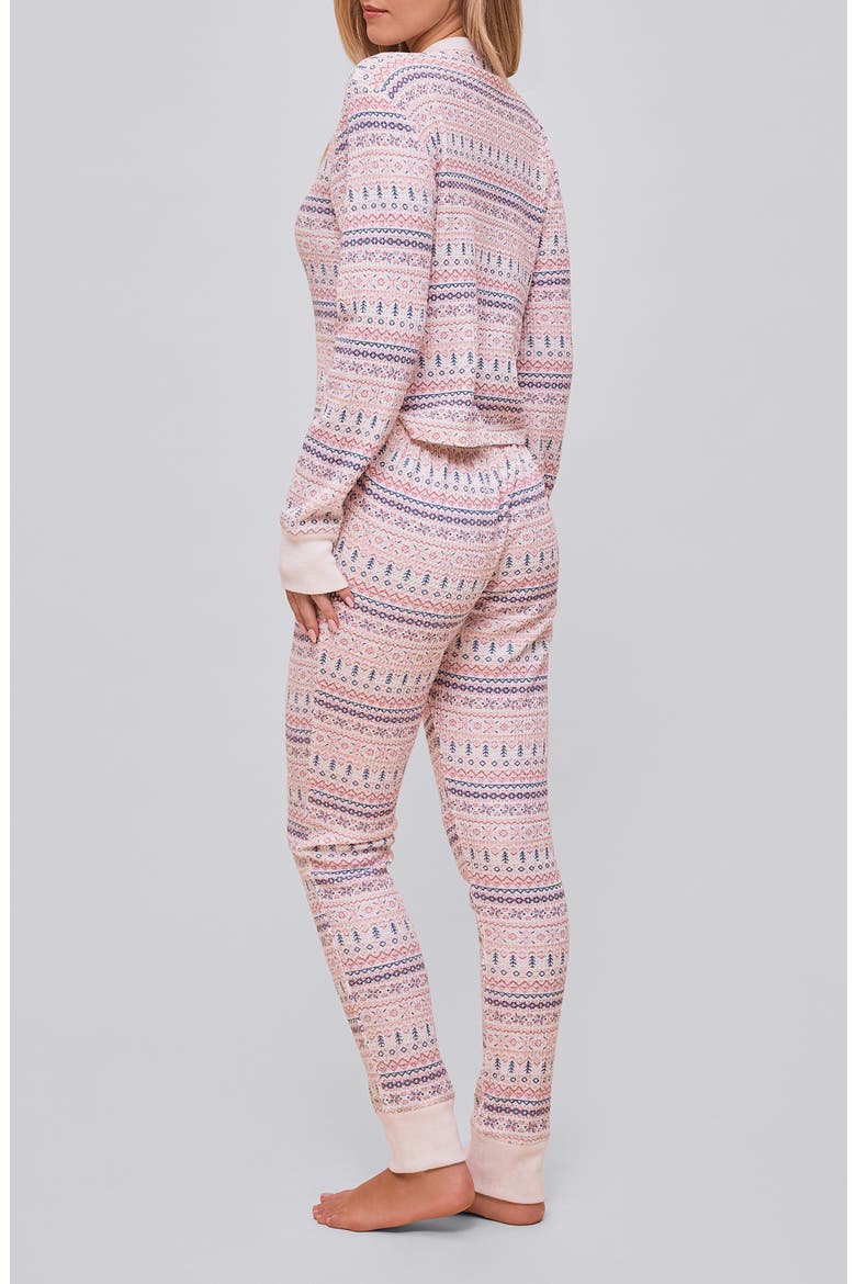 Fair Isle Waffle Knit Pajama Jumpsuit, Alternate, color, WINTER ROSE