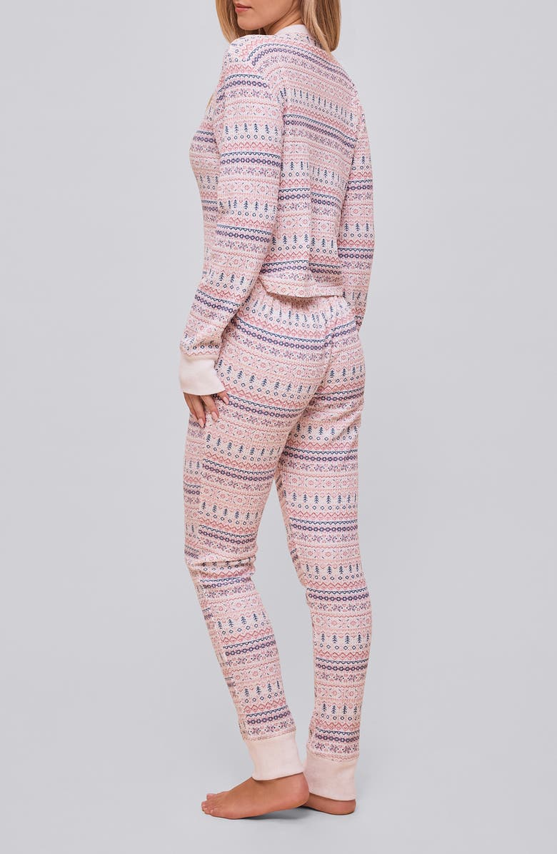 Papinelle Fair Isle Waffle Knit Pajama Jumpsuit, Alternate, color, Winter Rose