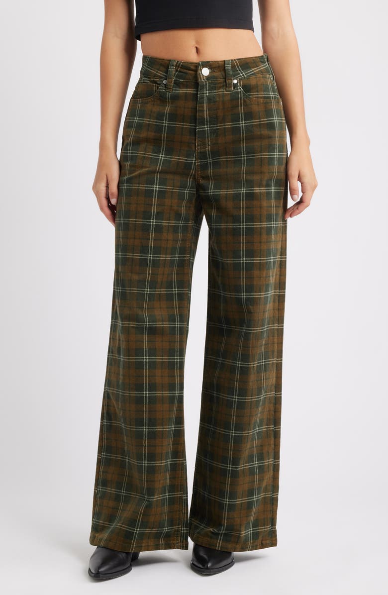 PTCL Plaid Stretch Corduroy Wide Leg Pants, Main, color, Green