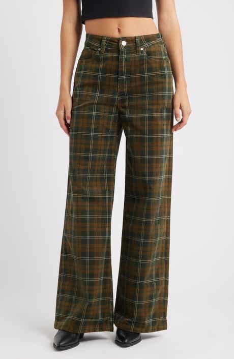 PTCL Plaid Stretch Corduroy Wide Leg Pants