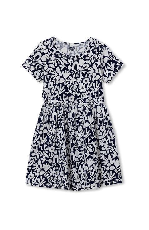 Girls Short Sleeve Gathered Waist Jersey Dress