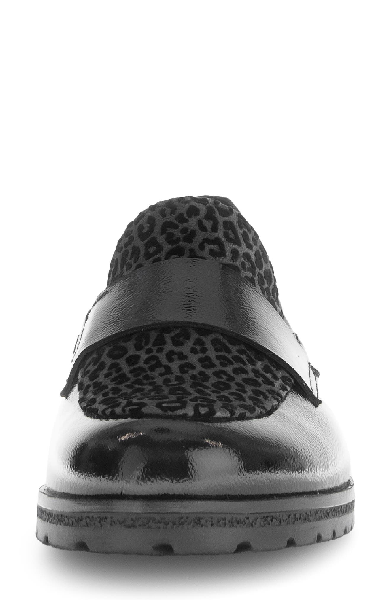 Gabor Leopard Mixed Media Loafer, Alternate, color, Black