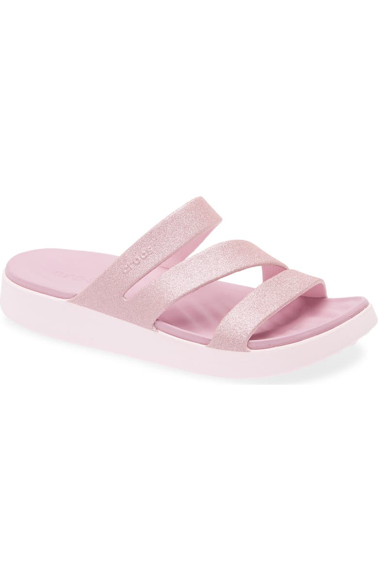 CROCS Getaway Glitter Slide Strappy Sandal, Main, color, Pink Milk