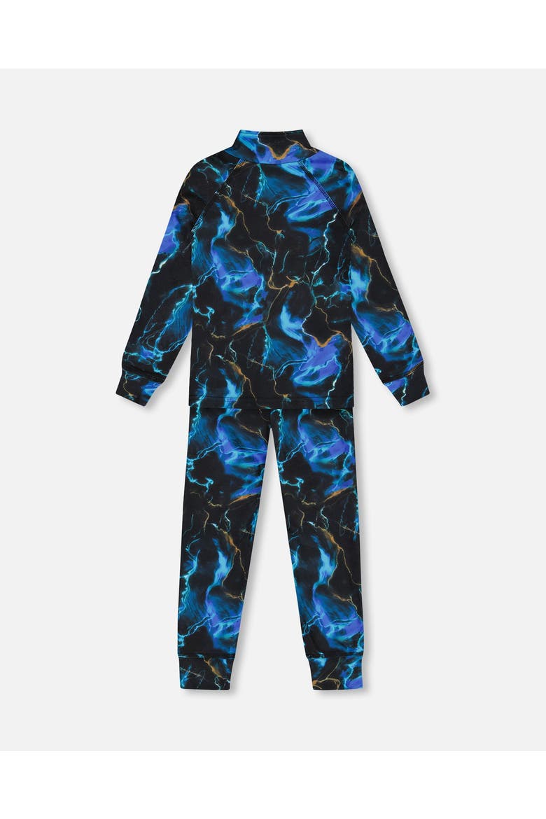 Boy's Two Piece Thermal Underwear Set Black Printed Storm, Alternate, color, Printed Storm