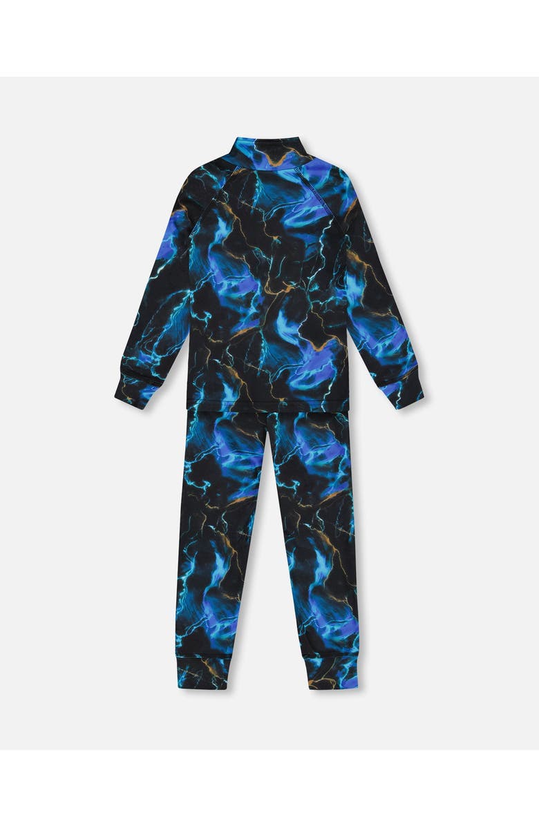 Deux par Deux Boy's Two Piece Thermal Underwear Set Black Printed Storm, Alternate, color,