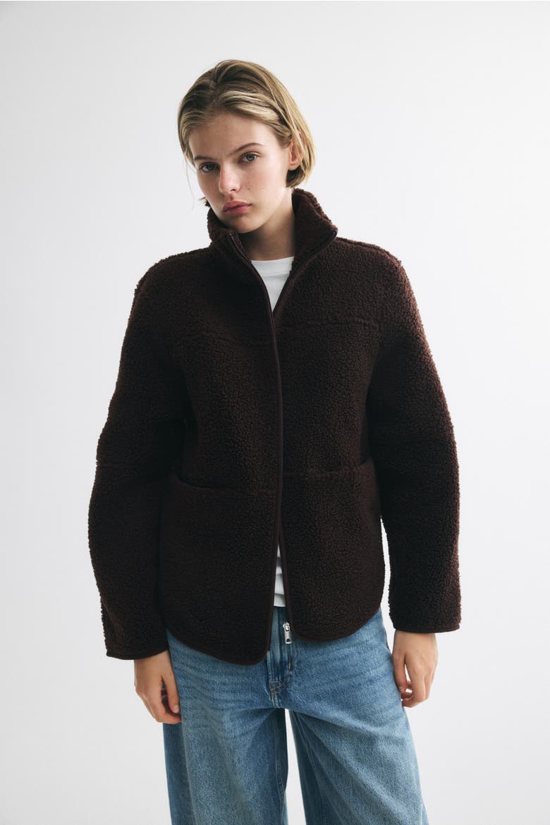 Teddy Fleece Jacket, Alternate, color, Dark brown