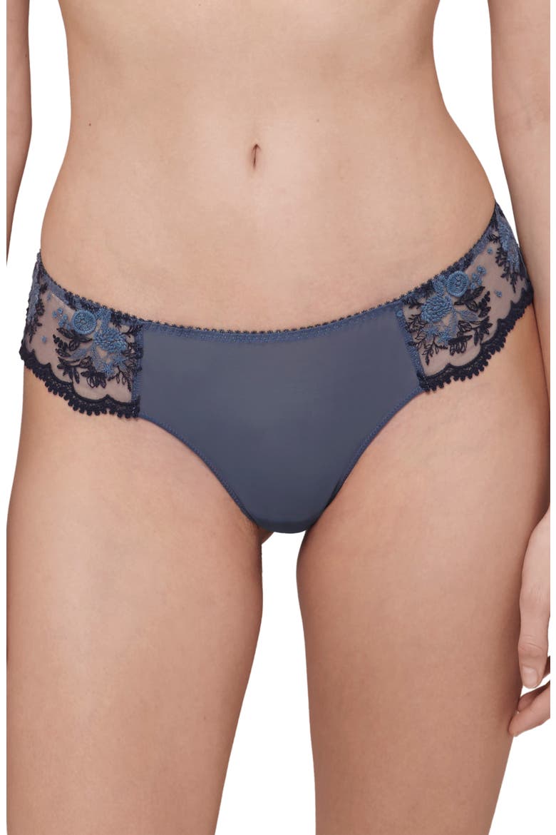 Intrigue Floral Embroidered Tanga, Main, color, CINDER BLUE