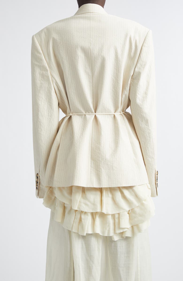 Dries Van Noten Bosea Washed Stripe Double Breasted Blazer, Alternate, color, Ecru