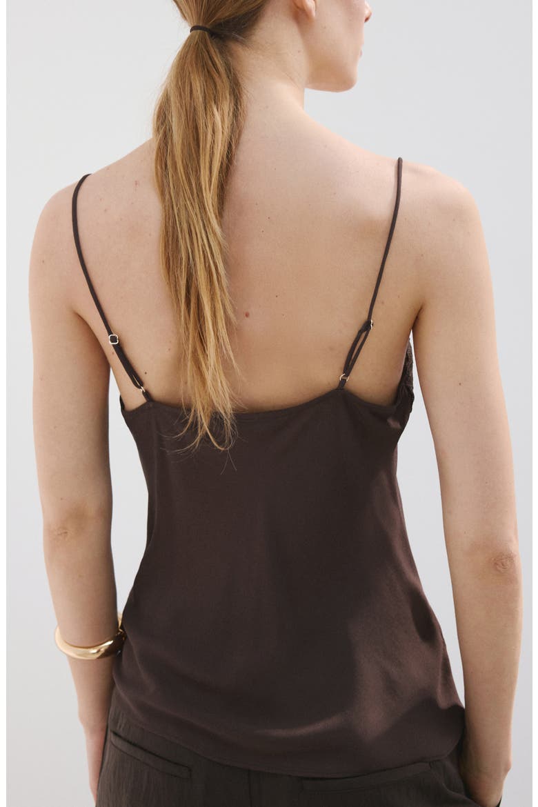 Lace Trim Satin Camisole, Alternate, color, CHOCOLATE