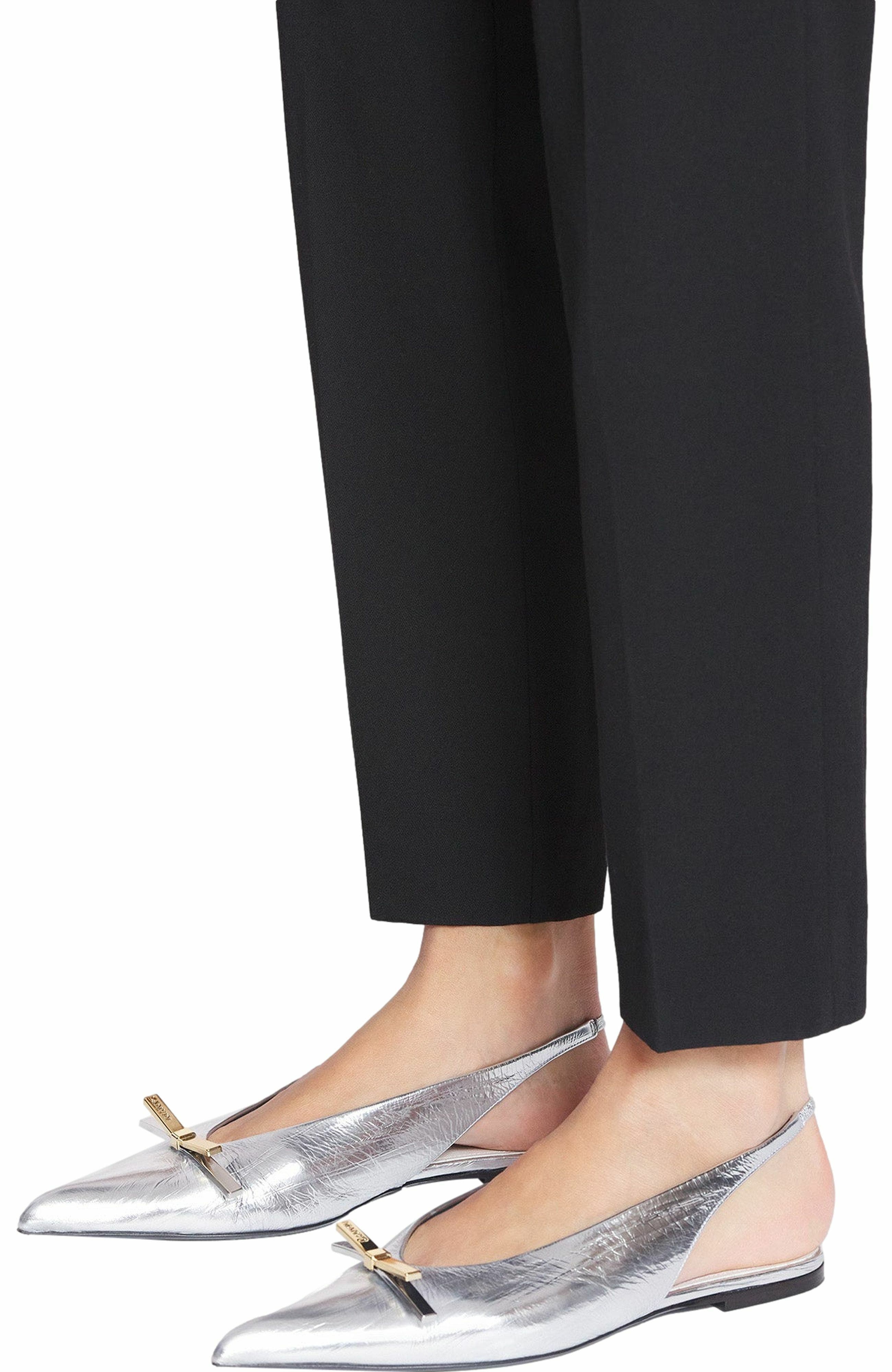 Lanvin Bow Slingback In Metallic Leather, Alternate, color, 
