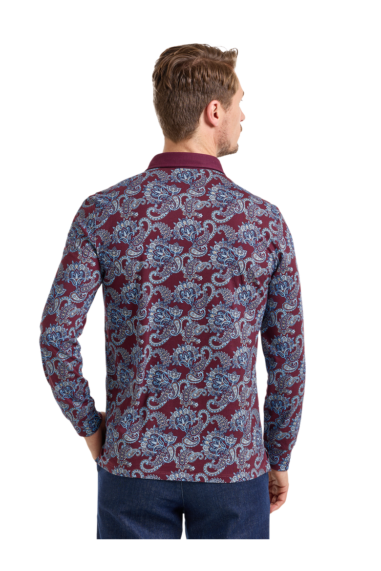 Long Sleeve Cotton Jersey 3-Button Polo With Patterned Trim, Alternate, color, Burgundy Multi
