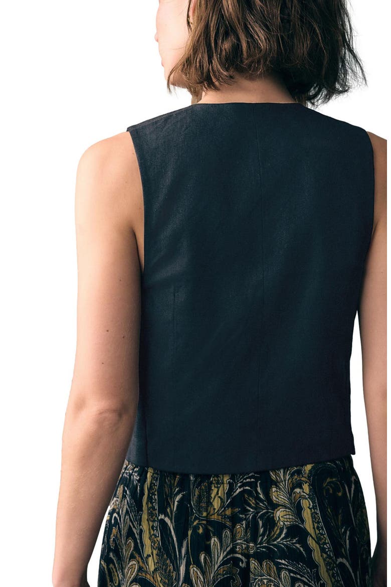Button Through Linen Vest, Alternate, color, BLACK