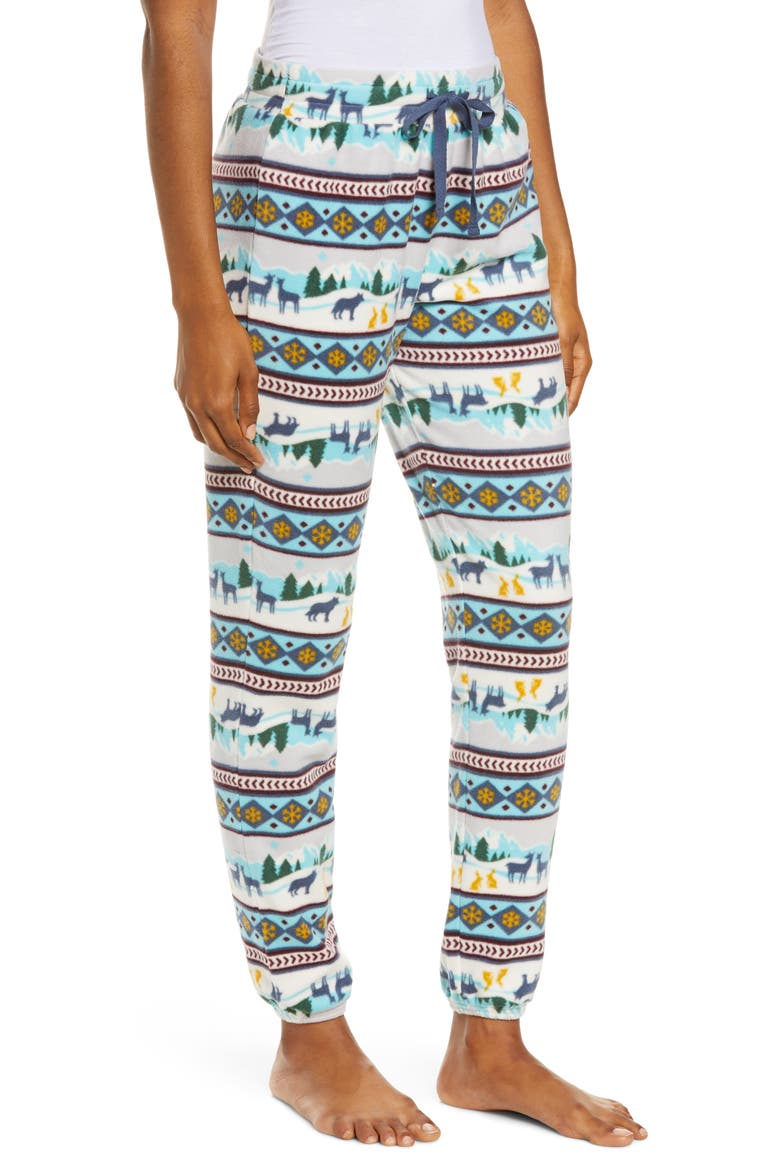 Print Microfleece Joggers, Alternate, color, GREY MICRO WOODLAND SCENE