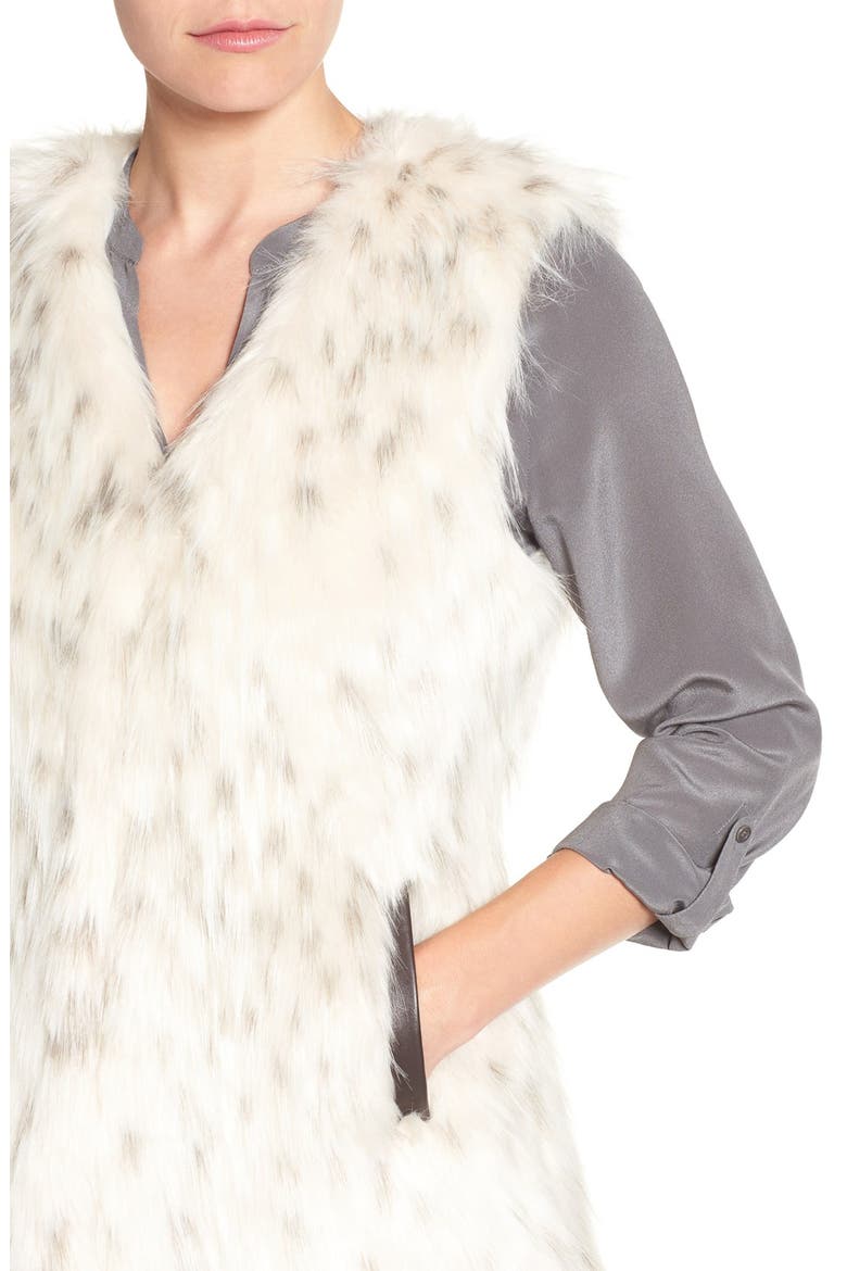 Collarless Faux Fur Vest, Alternate, color, WHITE BLACK TIPPING