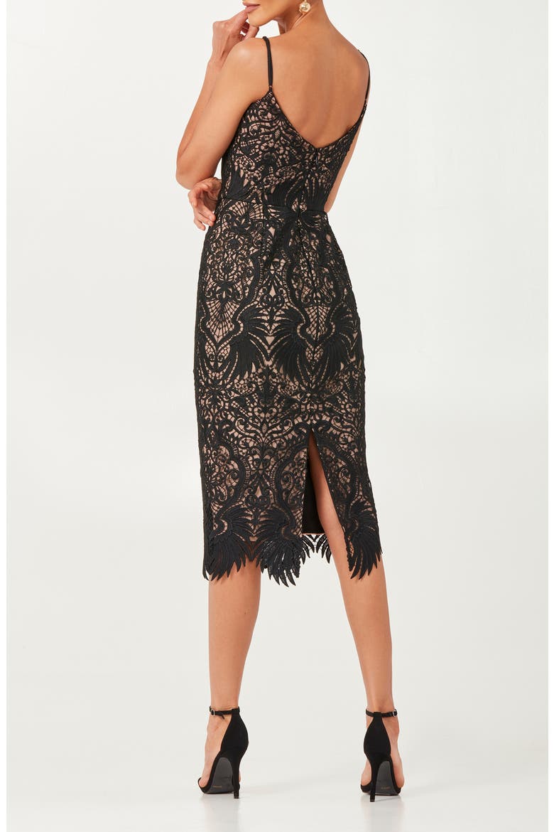 Claudia Lace Cocktail Midi Dress, Alternate, color, BLACK