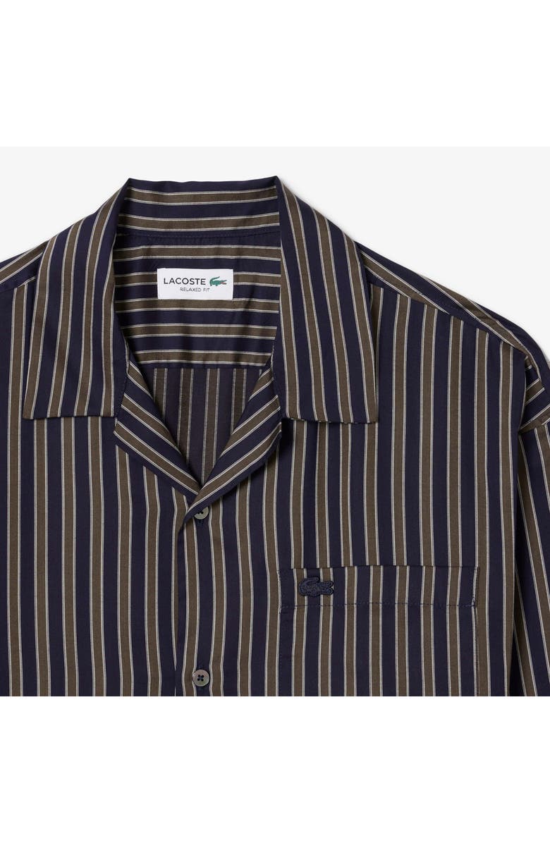 Lacoste Stripe Relaxed Fit Button-Up Shirt, Alternate, color, Navy Blue/ Green