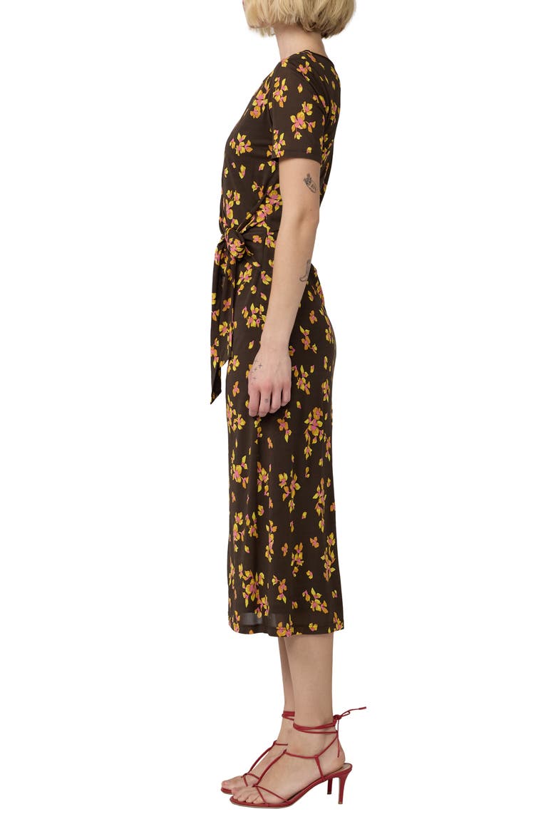 Mandy Floral Wrap Waist Midi Dress, Alternate, color, ISLAND ORCHID MINI BOUQUET