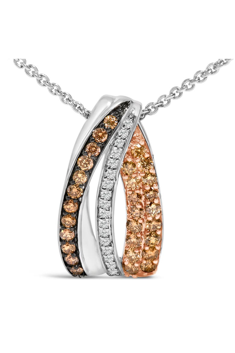 Tri Tone Sterling Silver 1/2 Cttw White and Brown Diamond Pendant Necklace, Alternate, color, Silver