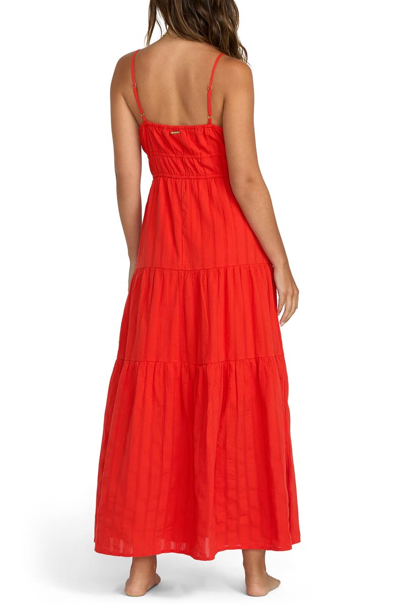 Billabong Red Aloha Tiered Cotton Maxi Sundress, Alternate, color,