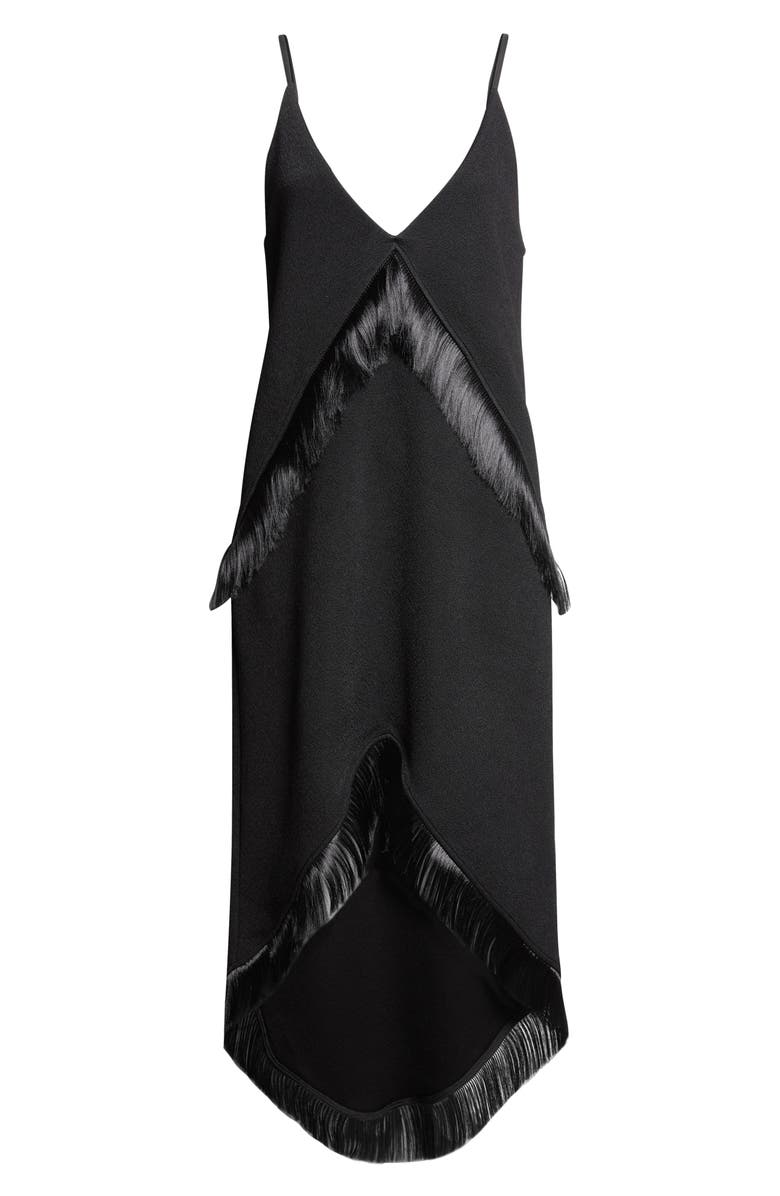 Jil Sander Asymmetric Fringe Crepe Dress, Alternate, color, Black