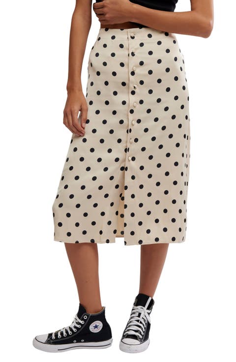 Analise Polka Dot Button-Up Midi Skirt