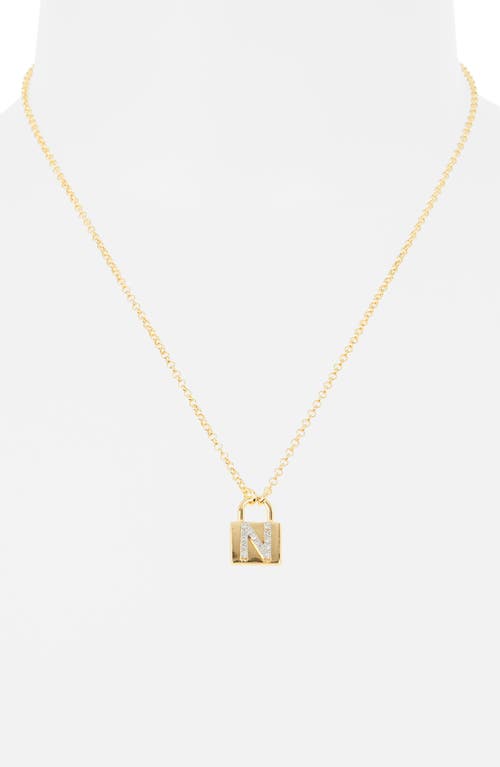 Meshmerise Diamond Padlock Initial Pendant Necklace In Gold