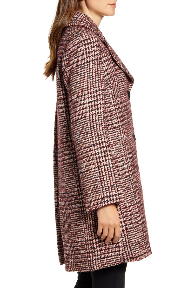 Sam Edelman Grid Plaid Pleat Back Wool Blend Coat, Alternate, color,