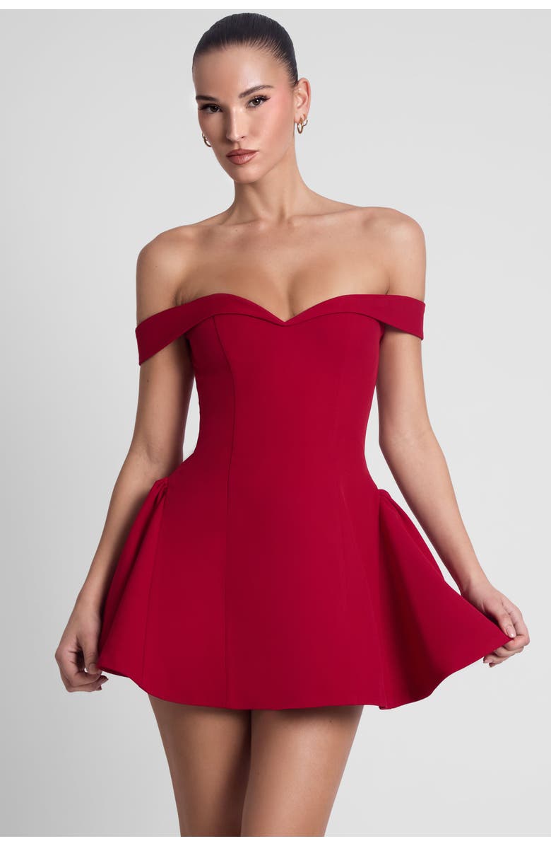 LEAU Raquel Babydoll Corset Mini Dress, Alternate, color, Red